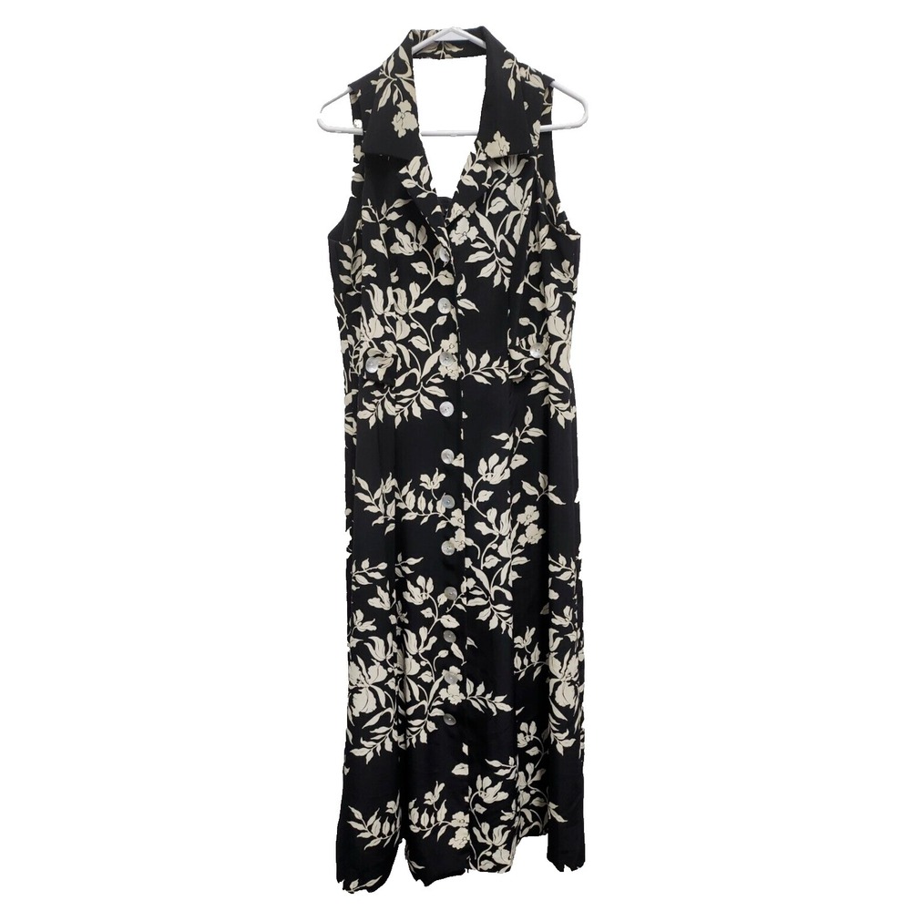 Vintage 90s‎ Virgo BOHO Maxi Dress Womens 16 Black Floral Sleeveless Halter